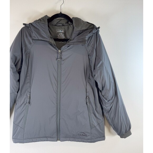 LL Bean Womens Jacket Gray Hooded Full Zip Pockets Windbreaker Medium Petite - Picture 5 of 9